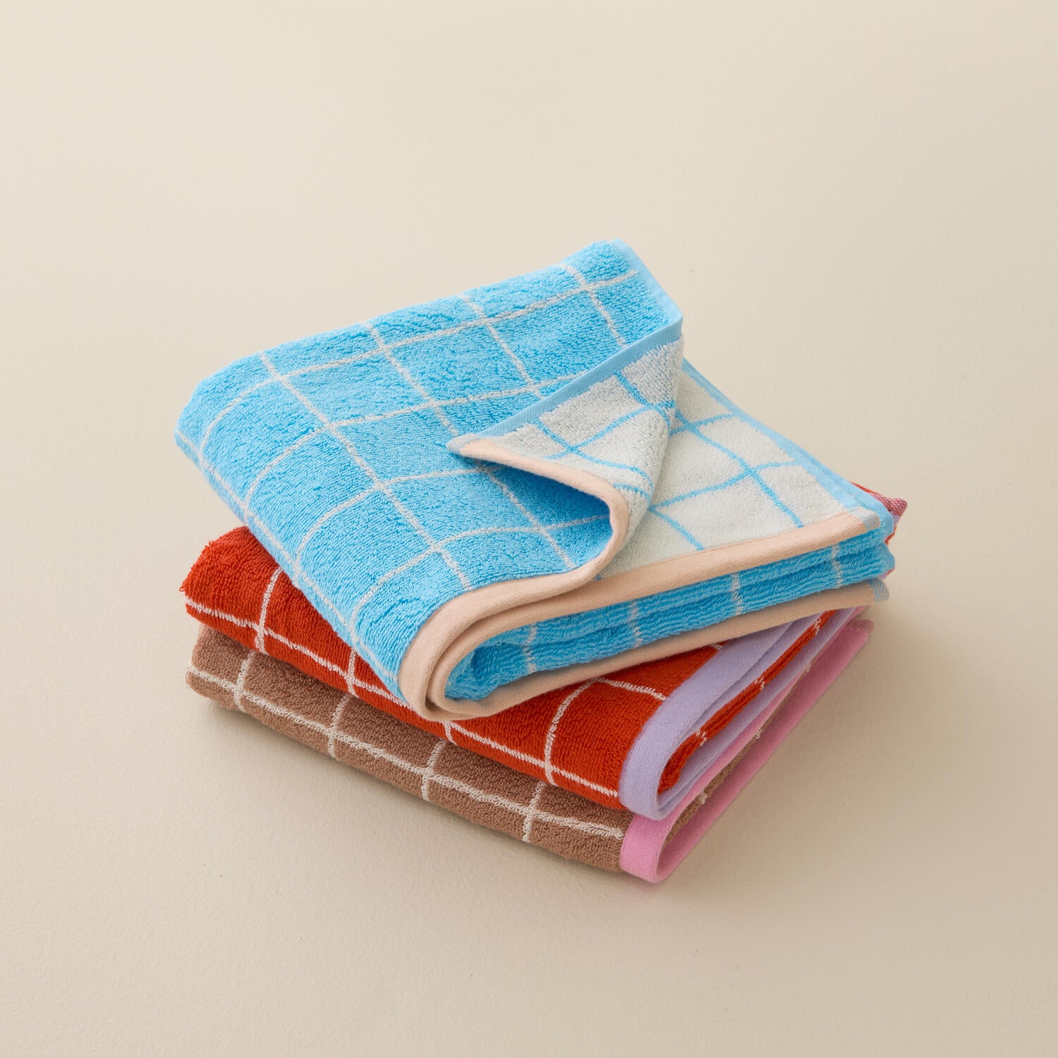 Checked håndklæde - blå/ivory/peach